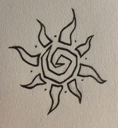 a drawing of a sun with some black lines on it's face and the letter g in the middle