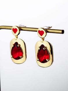 These enamel heart earrings with glass stone will add a simplistic yet classy touch to any style. Handmade in a classic shape, it is elegant whether dressed up or down. by skilled artisans in India, each piece radiates craftswomanship and effortlessly cool style. DETAILS Approx. 1.2"H x .58"W 18K Gold-plated brass Glass stone Hard enamel Steel posts 100% lead & nickel free Imported Photo: Aggy-wide-GRjA0oZDosE-Unsplash Elegant Enamel Heart Cut Jewelry, Elegant Heart Cut Enamel Jewelry, Enamel Drop Earrings For Party, Elegant Enamel Heart Pendant Jewelry, Elegant Enamel Jewelry For Party, Enamel Drop Earrings For Anniversary, Elegant Teardrop Enamel Jewelry, Elegant Enamel Earrings For Party, Elegant Enamel Party Earrings