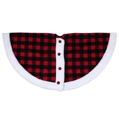 a red and black plaid dog coat with white trims on the collar is shown