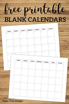 two printable blank calendars with the words free printable blank calendars on them