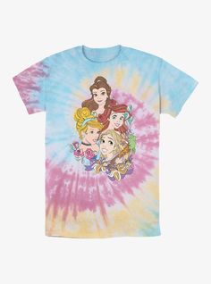 a tie dye shirt with princesses on it