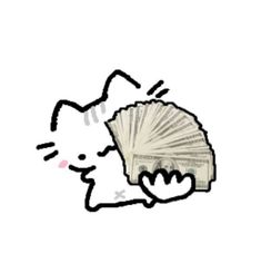 a drawing of a cat with money in its paws