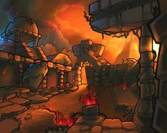 an image of a sci - fi environment with fire and lava