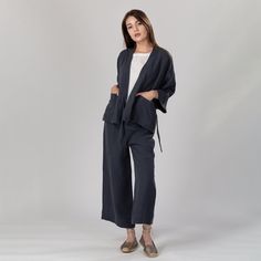 "Try our classic, straight linen pants for a relaxed but stylish look! They sit slightly above the ankle, are wide enough to add wonderful drape and freedom of movement and subtly follow the gentle curve of your waist. The clean, minimalist lines make this pant look just equally good with heels, flats or sneakers. Shown here in Polar Night 200 gsm medium weight linen. SIZING: To choose the right size, check out our body measurements chart displayed in the product listing photos. If you need spec Linen Pants With Straight Hem, Straight Hem Linen Pants, Linen Pants With Straight Hem For Daywear, Straight Hem Linen Pants For Fall, Flax Cotton Pants For Work, Flax Cotton Pants For Workwear, Ankle-length Linen Wide Leg Pants With Welt Pockets, Linen Pants With Pockets For Daywear, Flax Wide Leg Pants With Pockets For Work