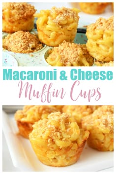 macaroni and cheese muffin cups on a plate with the title above it