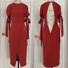 Never Worn. Without Tags. In Excellent Condition. No Flaws. Please View All Pictures Before Purchasing And Message Me For Any Questions Or Concerns. It’s Your Responsibility To Look At Pictures Very Carefully And Check Size Before You Buy. Measurement Will Be Provided Upon Request. Thank You. Size Xs Red Fitted Dress With Tie Back, Red Fitted Midi Dress With Tie Back, Red Midi Dress With Tie Back For Party, Red Tie-back Midi Dress For Party, Red Tie Back Midi Dress For Party, Cutout Dress, The Label, To Look, No Response