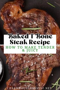 grilled bone steak recipe on a plate with rosemary sprigs and ranch dressing