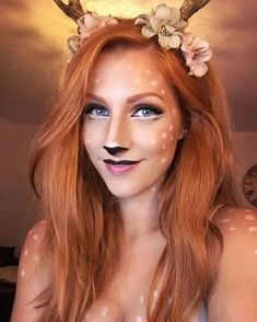 Easy Halloween Makeup, Deer Makeup, Halloween Make-up Looks, 5 Minute Makeup, Deer Costume, Cute Halloween Makeup, Fun Makeup, Diy Halloween Decor, Halloween Makeup Scary