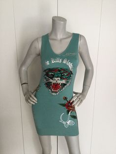 Ed Hardy By Christian Audigier Love Kills Slowly Dress Size S | eBay Green Cotton Dress With Graphic Print, Cotton V-neck Dress With Graphic Print, Sleeveless Green Dress With Graphic Print, Green Sleeveless Dress With Graphic Print, Green Sleeveless Graphic Print Dress, Sleeveless Cotton Dress With Graphic Print, Fitted V-neck Dress With Graphic Print, Fitted Cotton Dress With Graphic Print, Love Kills Slowly