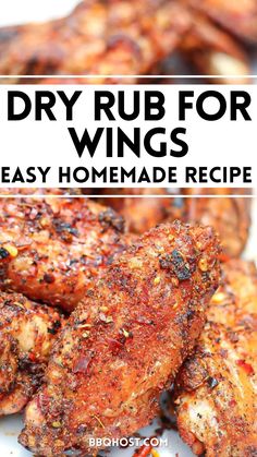 chicken wings with text overlay that reads dry rub for wings, easy homemade recipe