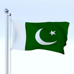 the flag of pakistan is flying high in the sky with a star and crescent on it