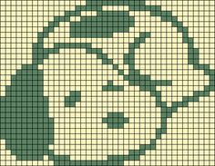 a cross stitch pattern with a woman's face in green and white, on a beige background