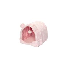 a pink cat bed with a white background