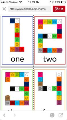 four different pictures with the letter e in lego blocks