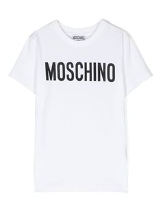 white/black stretch-cotton soft jersey logo print to the front crew neck short sleeves straight hem Franco Moschino, Moschino Logo, Moschino Kids, Jersey Logo, Kenzo Kids, Kids Logo, Stella Mccartney Kids, Black Stretch, White Shop