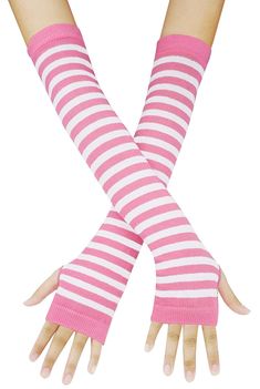 Pink Arm Warmers, Arm Warmers Outfit, Scene Clothes, Fingerless Gloves Black, Long Black Gloves, Scene Outfits, Striped Tights, Rainbow Outfit, Gloves Black