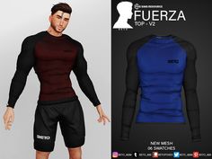 an image of a man wearing a blue and black shirt with the word fuerza on it