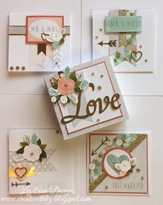 four cards with different designs on them and one has the word love written on it