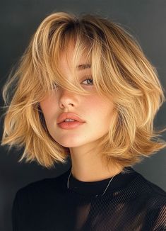 layered bob - Google Search Blond Layered Bob, Shoulder Length Choppy Layers, Shaggy French Bob, Blonde Shaggy Bob, Layered French Bob, Cowgirl Bob, Blonde French Bob, Flippy Bob, Strawberry Blonde Bob