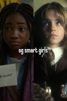 two girls with long braids and one has a sign that says, og smart girls