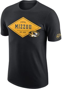 Keep cool while showing your Missouri Tigers spirit in this Black Legend Modern T Shirt. This Short Sleeve is the perfect Tee for working out, heading to class, or cheering on the Tigers. Featuring a screen print of team name and log in modern graphic on front chest, there's no mistaking your Missouri Tigers pride in this Tigers Legend Modern T Shirt! Collegiate Black T-shirt For Sports Season, Collegiate Black T-shirt With Team Name, Collegiate Black T-shirt With Letter Print, Black College T-shirt With Team Logo, Black T-shirt With Team Logo, Black School Spirit T-shirt For Game Day, Black School Spirit T-shirt For College, Black T-shirt For College With School Spirit, Black College T-shirt With School Spirit