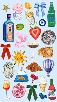 an image of various items that are in the shape of a circle on a blue background