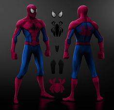 the spider - man suit is shown in blue and red