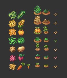 an image of pixel art with different fruits and vegetables