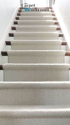 Peter Island light blue stair runner installed using Hollywood style Peter Island Stair Runner, Coastal Stair Runner, Traditional Stair Runner, Curved Foyer, Neutral Stair Runner, Staircase Runners, Peter Island, Patterned Stair Carpet, Apartment Kitchens