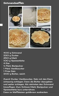 the recipe for waffles is shown in three different pictures