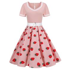 Vintage Dresses For Women Polka Dot Rockabilly Dress 1950s Strawberry Dress 1960s Audrey Hepburn Pin Up Dresses Product Details Size: Xx-Large Color: Pink Strawberry Brand: No Brand Mpn: 60466_lksmus Upc: Does Not Apply Ean: Does Not Apply * Department : Womens * Date First Available : April 26, 2023 Printing Skirt, Belted Floral Dress, 50s Pinup, Pattern Fruit, Dress Tutu, Strawberry Dress, Robes Vintage, Short Pattern, Pink Summer Dress