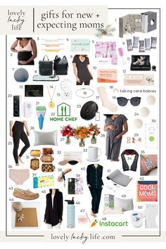 a collage of gifts for new moms