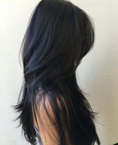 Long Black Layered Hairstyle ผมทรง Long Pixie, Long Black Hair, Hair Inspo Color