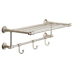 two metal shelfs with hooks on the side and one is hanging from it's sides