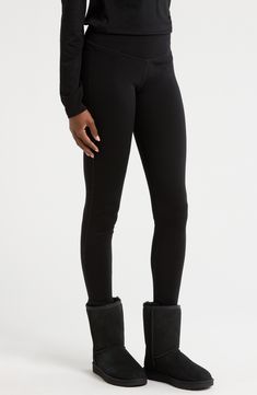 Stay warm on the coldest summits in these mid-rise, full-length leggings cut in a supercozy, merino-wool interlock knit. A wide waistband and chafe-free flatlock seams ensure a comfortable and flattering fit. 30" inseam; 8" leg opening; 10" front rise; 12" back rise (size Medium) Elastic waistband 100% merino wool Machine wash, tumble dry Imported Base Layer, Wide Waistband, Mid Rise, Stay Warm, Full Length, Nordstrom, Leggings, Black