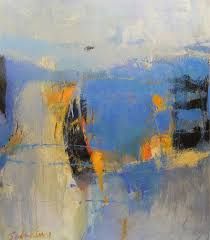 an abstract painting with blue and yellow colors