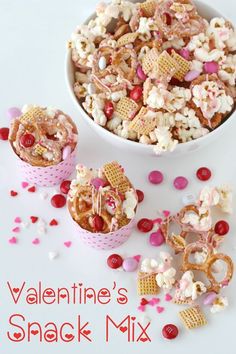 valentine's snack mix with pretzels and candy