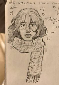 a drawing of a girl wearing a scarf