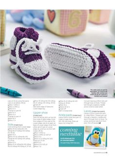 crocheted baby booties are featured in the magazine's article about knitting