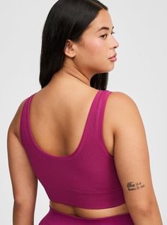 Matching style(s): 13886650 & 16925543 FIT Wirefree. Light padding for support and shape. Bralette silhouette. MATERIALS + CARE Ribbed knit fabric. 94% nylon, 5% spandex, 1% cotton. Wash cold; dry low. Imported plus size bra. Details Front scoop neck. Back scoop neck. Fixed straps. Seamless construction for smooth look under clothes. The best plus size women's seamless scoop bralette bralettes in berry blend made of seamless. Torrid is your destination for cozy fall and winter clothes to keep yo Fitted Seamless No-show Sports Bra, Scoop Neck Stretch Bra With Seamless Construction, Seamless Fitted Bra, Seamless Shaping Sports Bra, Seamless Design Stretch Sports Bra, Seamless Fitted Bra For Loungewear, Fitted Seamless Bra For Loungewear, Fitted Seamless Bra In Elastane, Fitted Seamless Elastane Bra