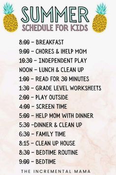 the summer schedule for kids with pineapples