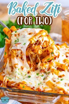 baked ziti for two in a casserole dish