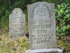 two headstones in the grass near some bushes