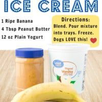 a banana, yogurt and peanut butter are featured in this ad for vanilla ice cream