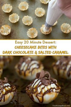 an image of desserts being made with chocolate and salted caramel