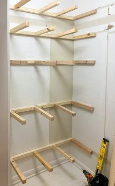 the shelves are being built and ready to be installed in the room that is currently under construction