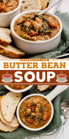 This creamy, vegan Butter Bean Soup recipe is packed with butter beans, tomatoes, white wine, and pesto. Ideal for a hearty, healthy dinner! Add this to your go-to easy soup ideas. Burst Tomatoes, Butter Bean Soup, Soup Ideas, Bean Soup Recipe, Bean Soup Recipes