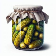 a jar filled with cucumbers sitting on top of a table