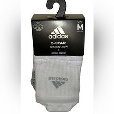 You'll Receive 1 Pair Of Adidas 5-Star Traxion Cushioned Crew Socks. Shoe Size Men 6.5-9 Women 7-10. Please See Title, Pictures And Details For More Information. Package/Tag May Vary Slightly From Pictures. Otherwise Socks Are New & Unused With Tag Attached. Ships Via Usps Package. Retail New Is $25+Tax. Adidas Breathable White Socks, White Slip-resistant Training Socks, Adidas White Breathable Socks, White Breathable Adidas Socks, Sporty Fade-resistant Gray Socks, Non-slip White Running Socks, Fade-resistant Gray Sports Socks, Adidas Socks, Adidas Retro