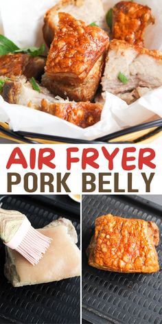 air fryer pork belly recipe on the grill with instructions for how to cook it